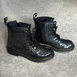 Dr Martens Black Glitter Kids Boots